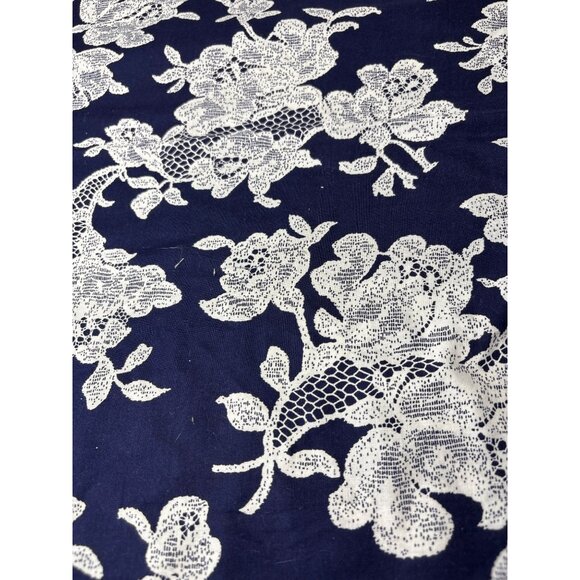 1/2 yard x 58" Navy Blue Floral Lace Cotton Fabric Delicate Botanical Print - Picture 2 of 11